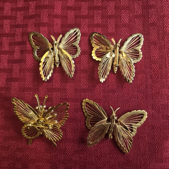 Monet Gold and Cream Butterfly Brooch Set - Picture 2 of 4